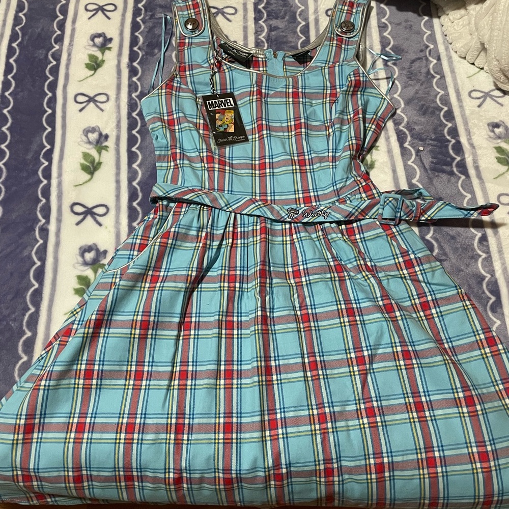Marvel Women's Blue Plaid Midi Dress
